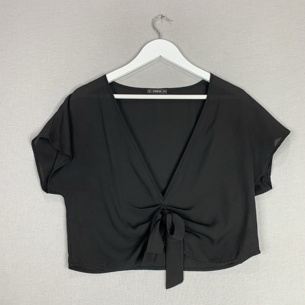 NWOT Women's SHEIN Sheer Short Sleeve Crop Top size Small in Black